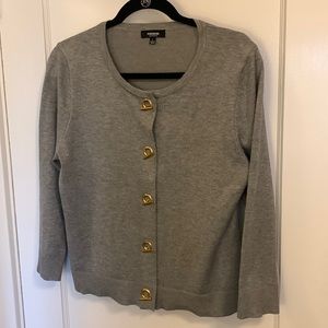 Gray Cardigan Sweater with Gold Toggle Front Size Large but fits closer to Med